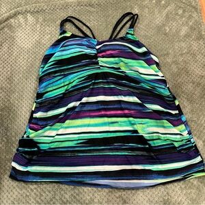 Striped Multicolor swim top Tankini Top - Blue, Green, Purple 26W merona